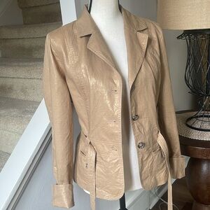 Coldwater Creek Gold Shimmer Linen Blend Lightweight Blazer Jacket  Size MP